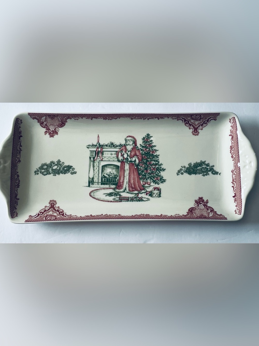 Johnson Brothers Old Britain Castles Pink Christmas Rectangle Platter 15.25in